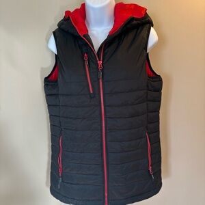 Stormtech Women's Black and Red Hooded Puffer Vest